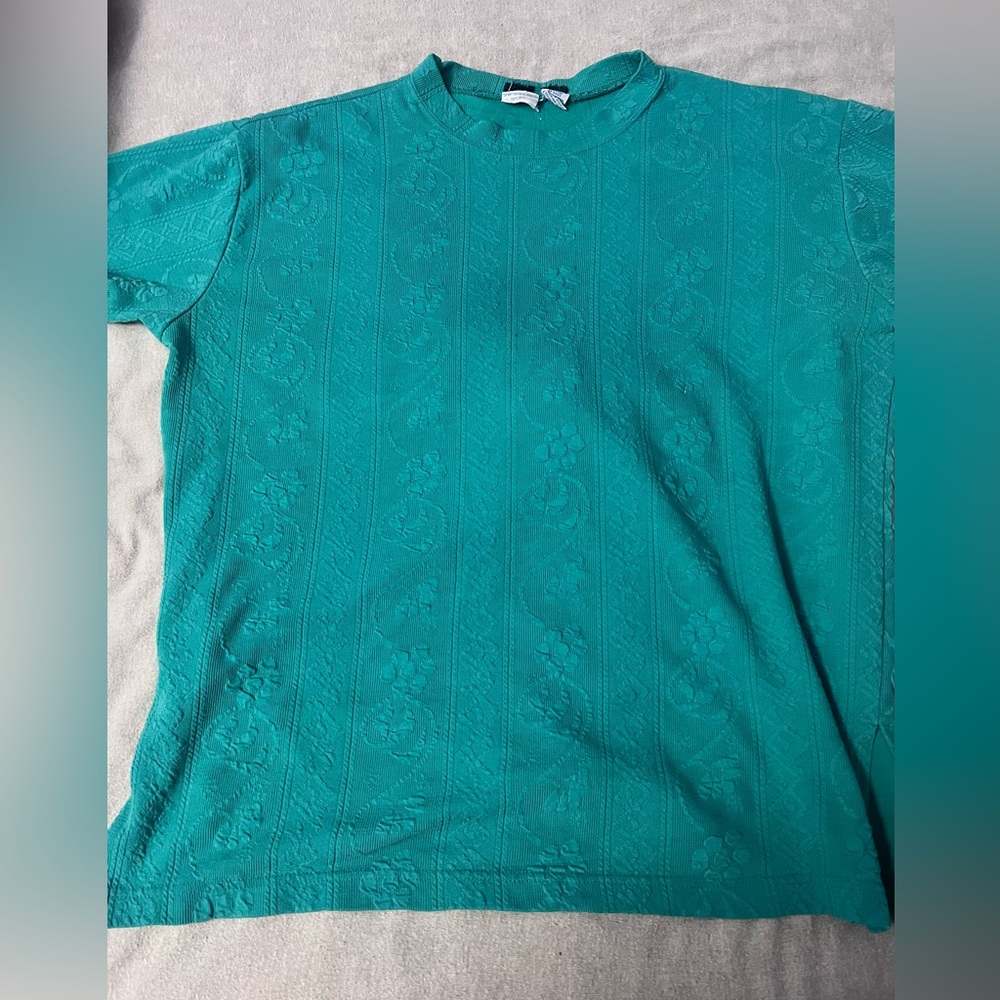 Vintage 80’s Teal Textured Short Sleeve Top